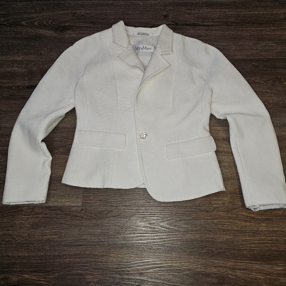 Max Mara Ribbed White Blazer Pearl Button Closure Sz 4 Business Casual,Classic - Picture 7 of 12